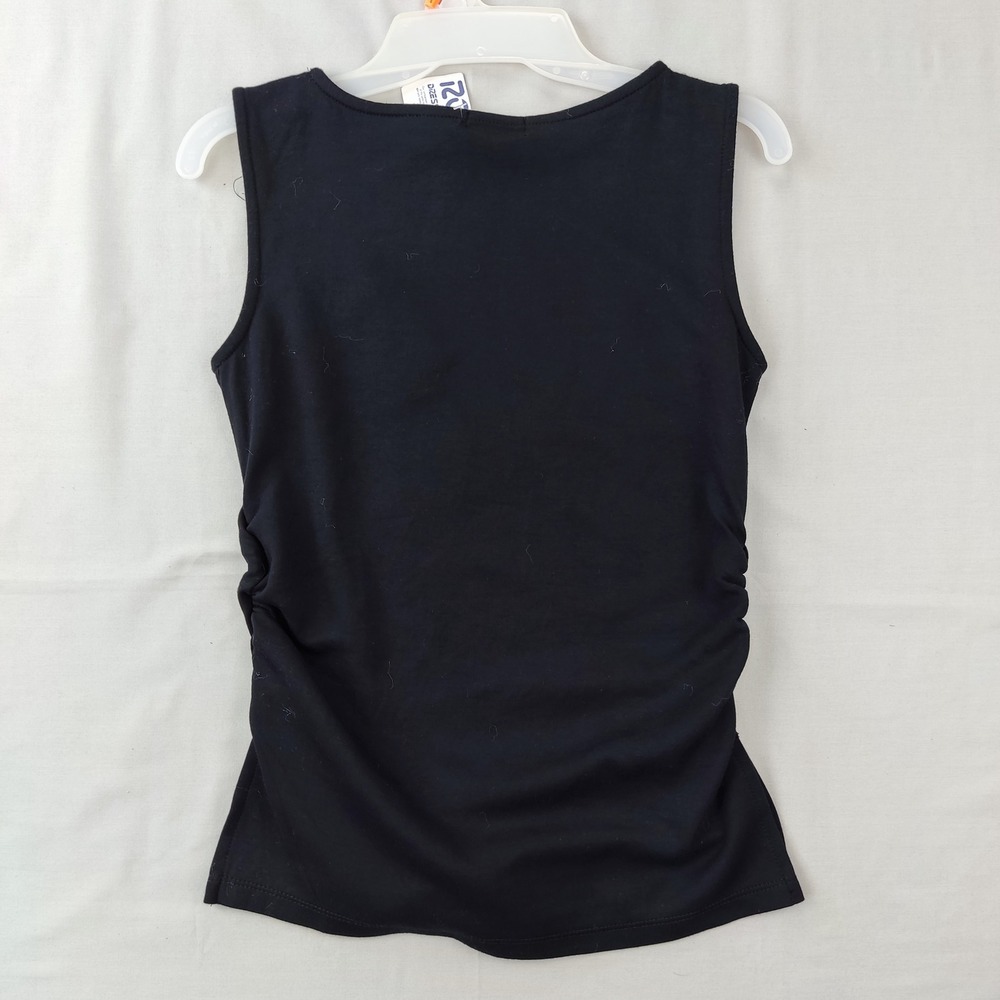 Envie Tank Top Womens Size Medium Black Ruched Side Sleeveless Crew Neck Stretch - Picture 2 of 6